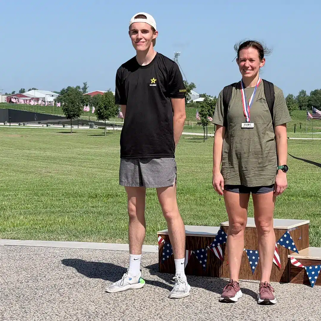 Overall Male and Female 5K 1080 Overall winners of the Run to Remember 5K at Missouri's National Veterans Memorial.
