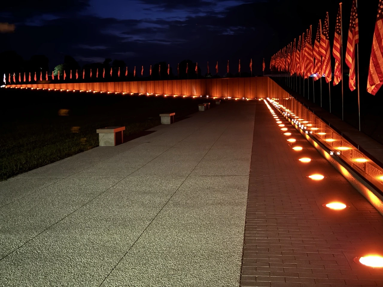 IMG_0239 Large Candles illuminate America's Wall during the Agent Orange Awareness Candlelight Vigil at Missouri's National Veterans Memorial.